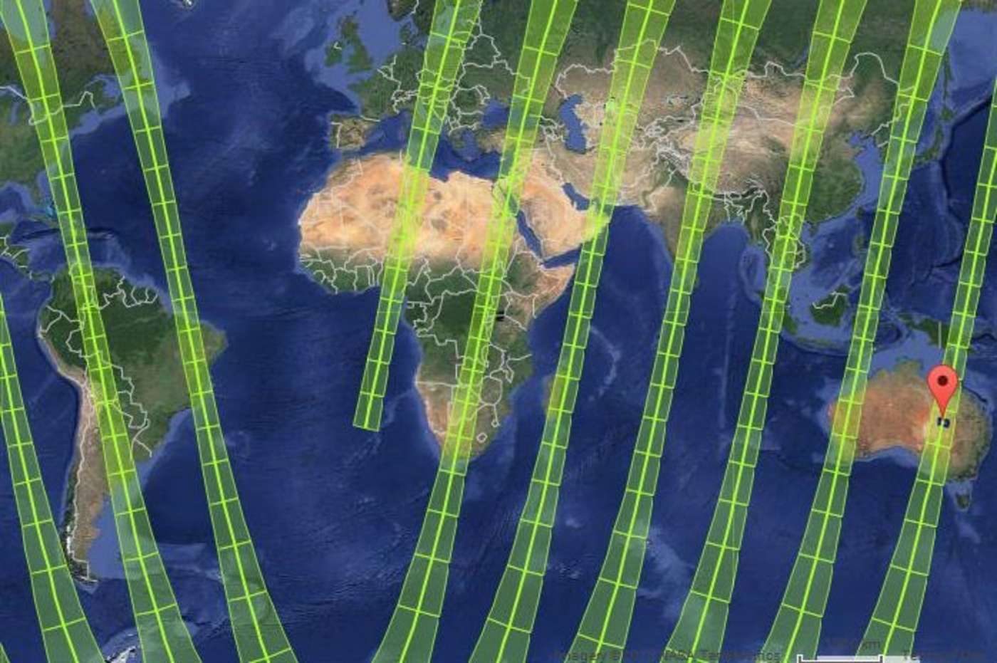 Bodenspuren eines Satelliten