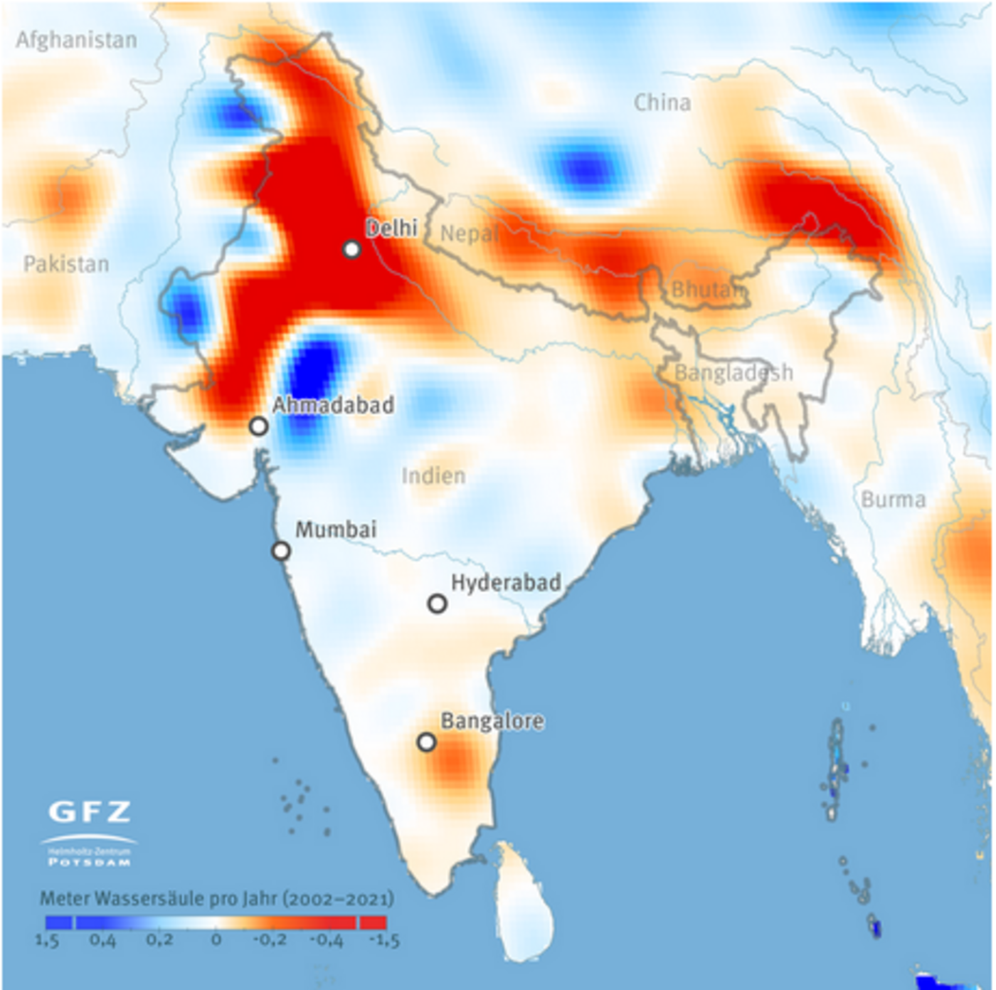 Indienkarte Wasserverluste