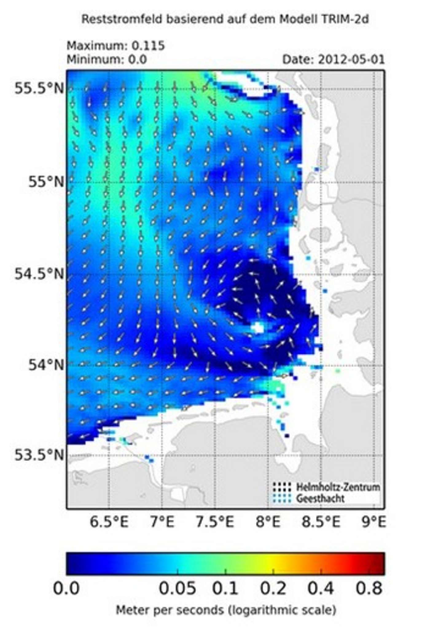 Visualisierung von Restströmen in der Nordsee Karte Nordsee