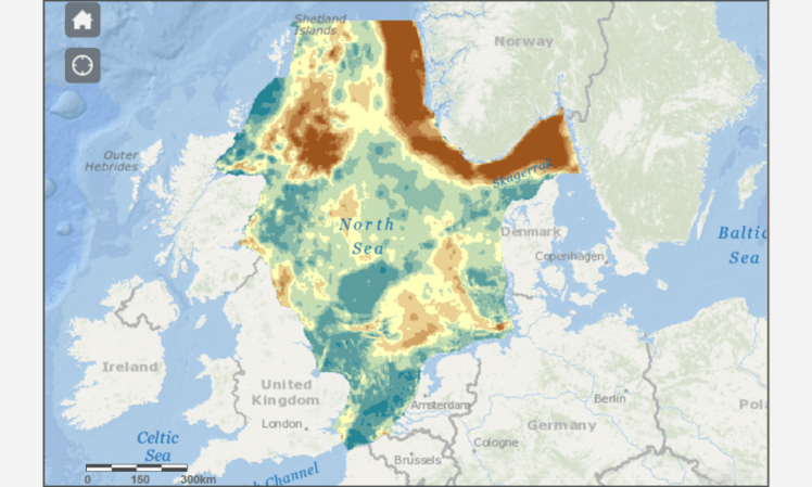 Korngrößen des Sediments in der Nordsee Karte Nordsee