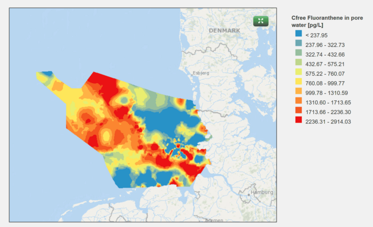 Fluoranthen-Konzentration im Porenwasser im Sediment der Nordsee Karte Nordsee